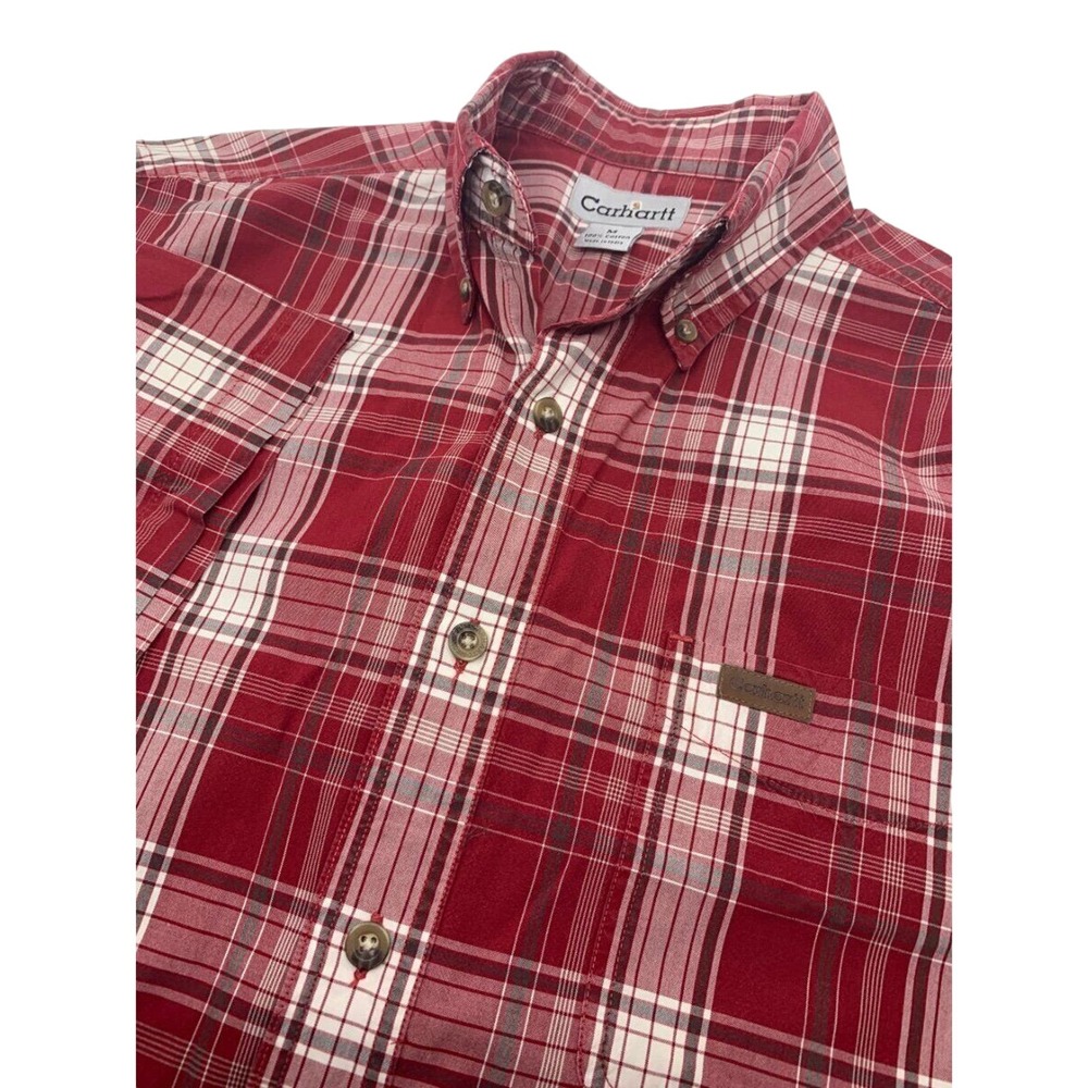 Carhartt Men's Short Sleeve Button Front‎ Shirt Red Black White Plaid M
